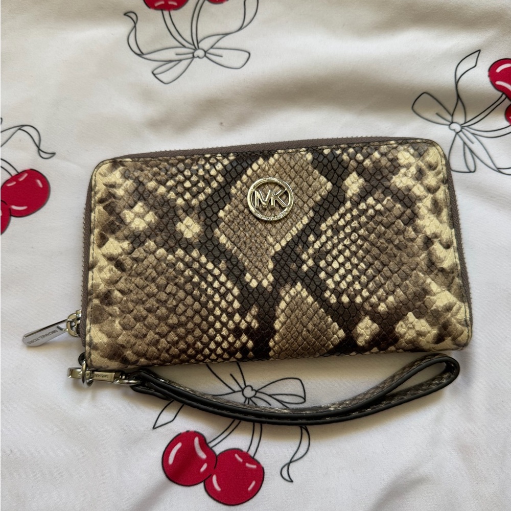 Michael Kors Snake Print Canvas Wristlet